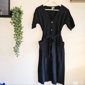 ASOS Black Button Tie Midi Dress Size 4